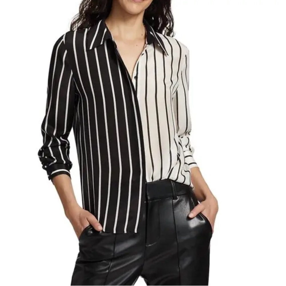 Alice and Olivia Willa Striped Two Tone Blouse size XS